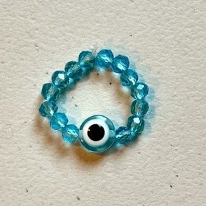 EVIL EYE CRYSTAL BEADED RING, ONE SIZE, BLUE